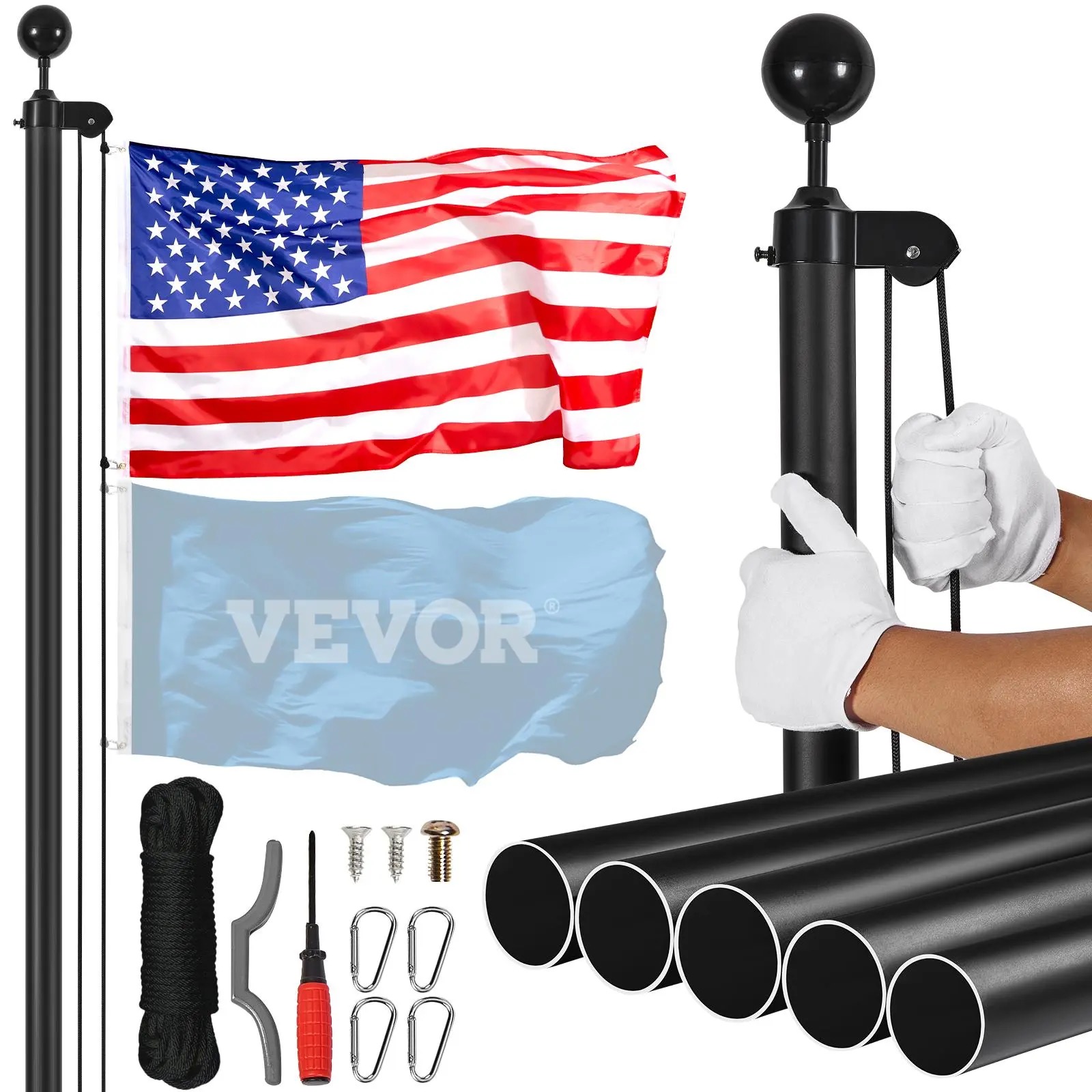 Sectional Flag Pole Kit - Heavy Duty In-Ground Flag Pole